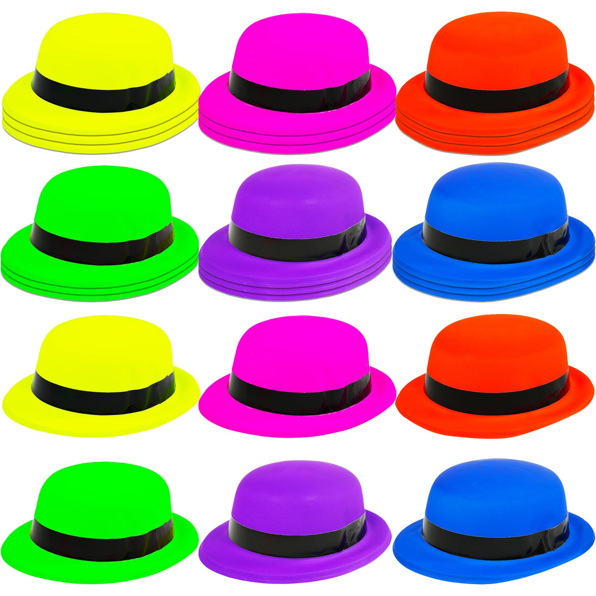 24 Pack Colorful Bowler Hats Bulk Plastic Bowler Hat Neon - SGBETTER Official Imagery - 1