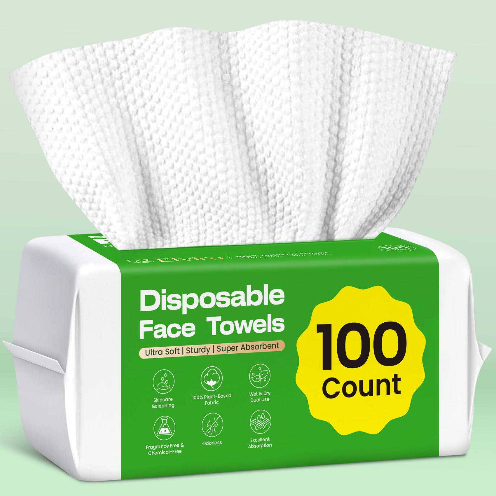 Elvira 100 Count Disposable Face Towels,Ultra Soft Skincare - Product Imagery