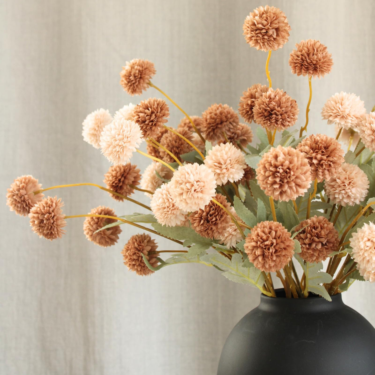 RyddeligHome 12 Stems Fake Mum Flowers with Black Vase for - RyddeligHome Official Imagery - 6