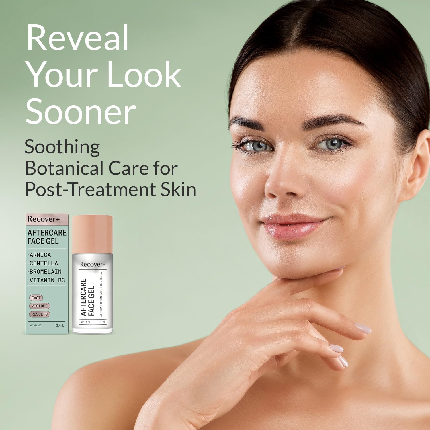 Escentile Arnica Face Gel, a skin moisturizer for facial aftercare and recovery, with natural arnica extract visible in the gel.