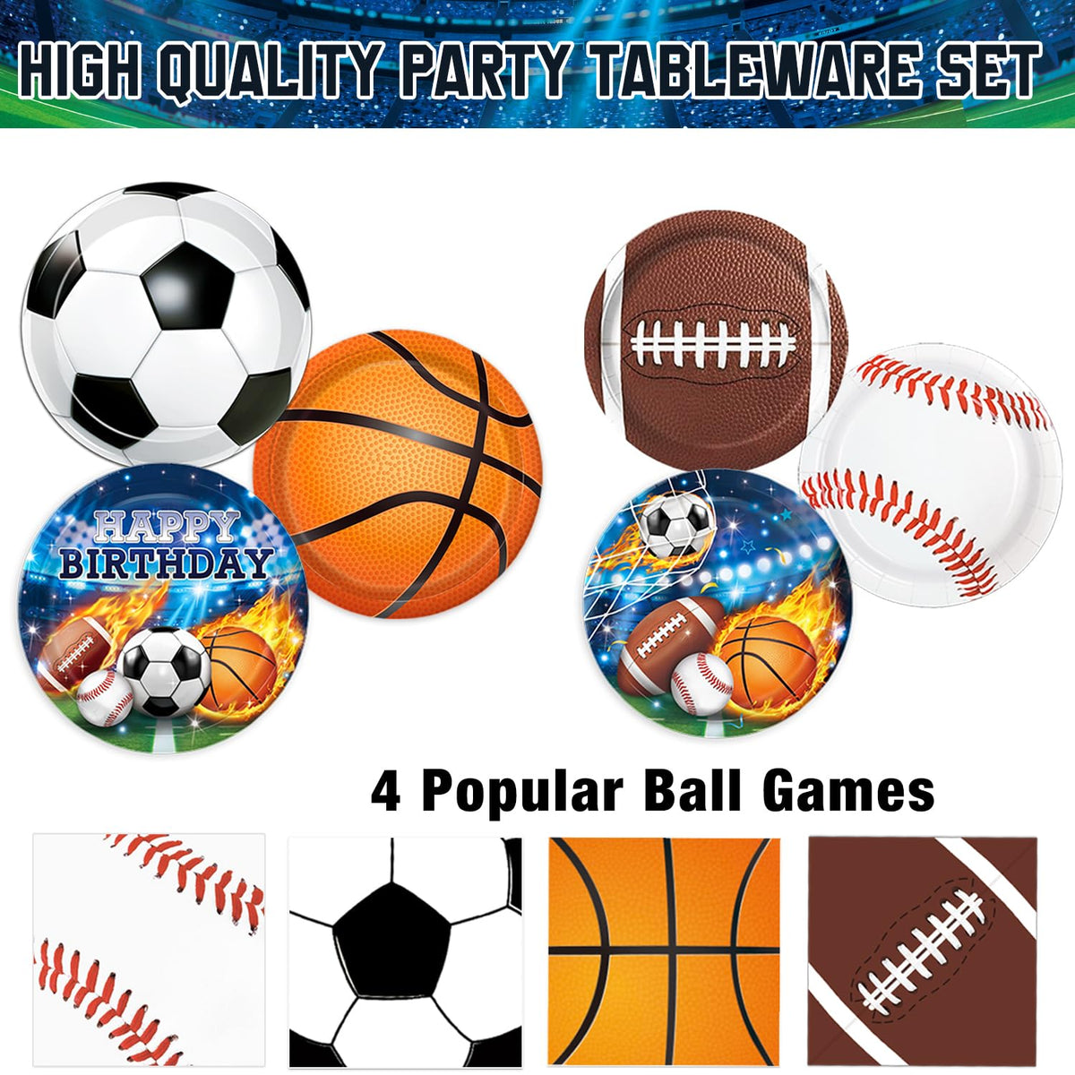 191 PCS Sports Birthday Party Decorations Includes Plates - LINHAXM Official Imagery - 4