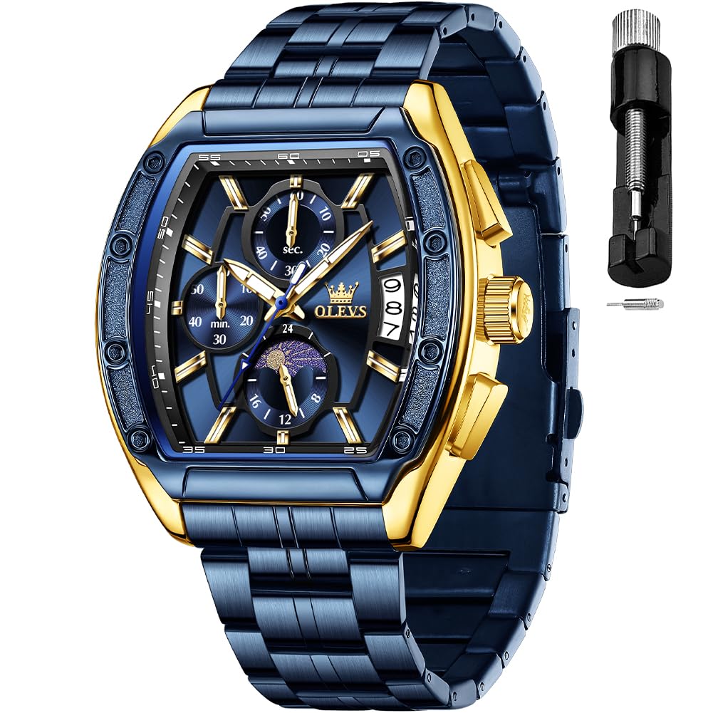 OLEVS Men's Chronograph Square Watch – Gold Blue