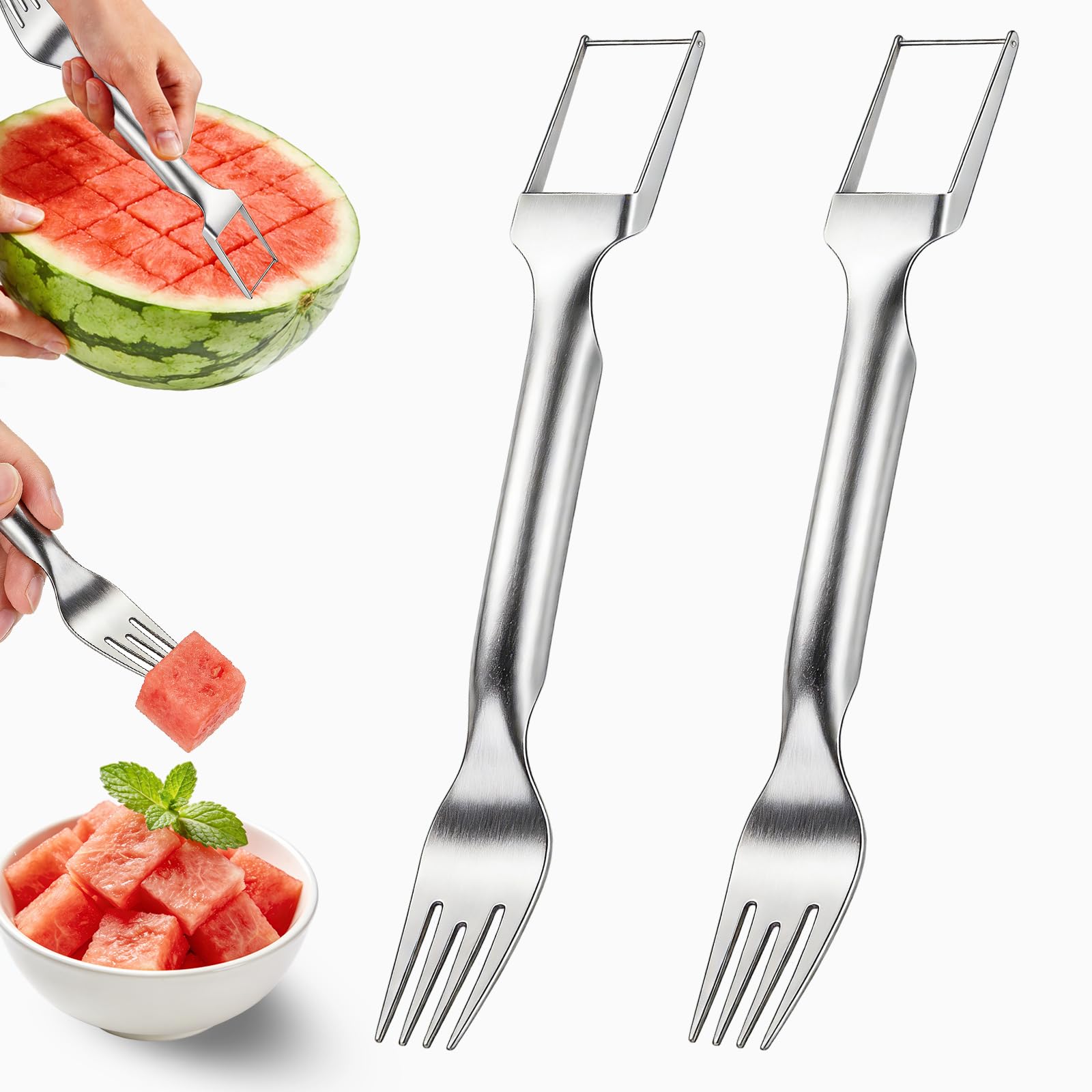 Watermelon Cutter Slicer,2-in-1 Stainless Steel Fruit Fork for - Product Imagery