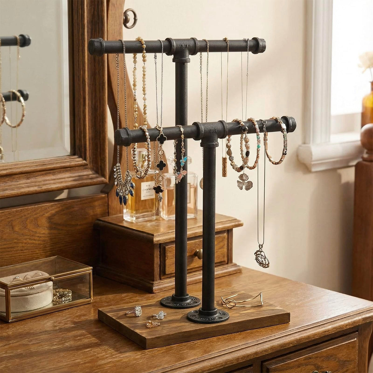 MyGift Adjustable 2 Tier Industrial Jewelry Display Stand - MyGift Official Imagery - 3