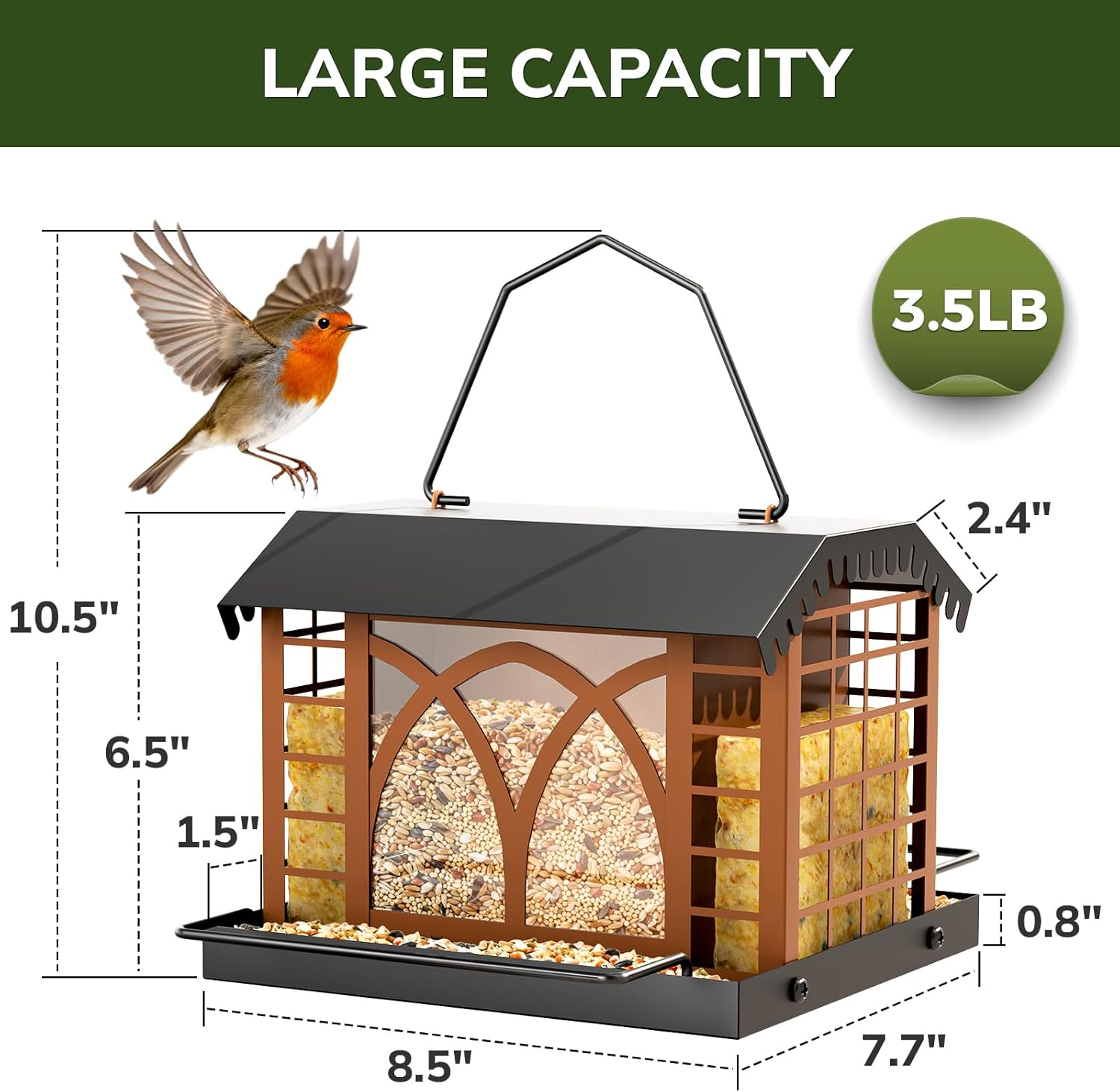 Grete Gotye metal outdoor bird feeder with double suet cages, hanging design for attracting wild birds