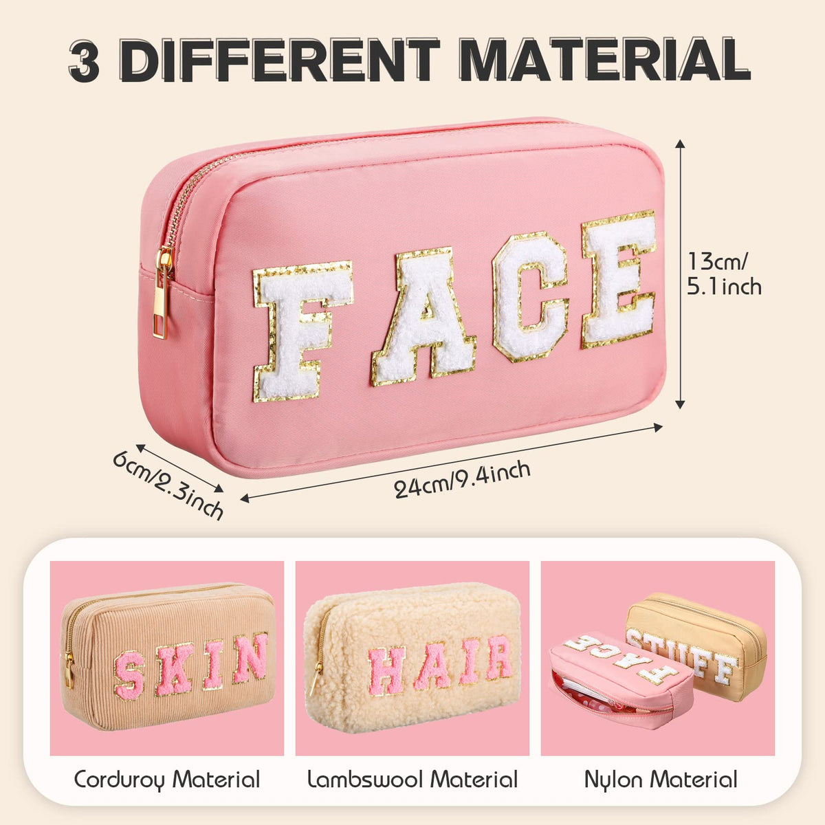 4 Pcs Preppy Makeup Bags Chenille Letter Bag Hair Face Skin - Kajaia Official Imagery - 4