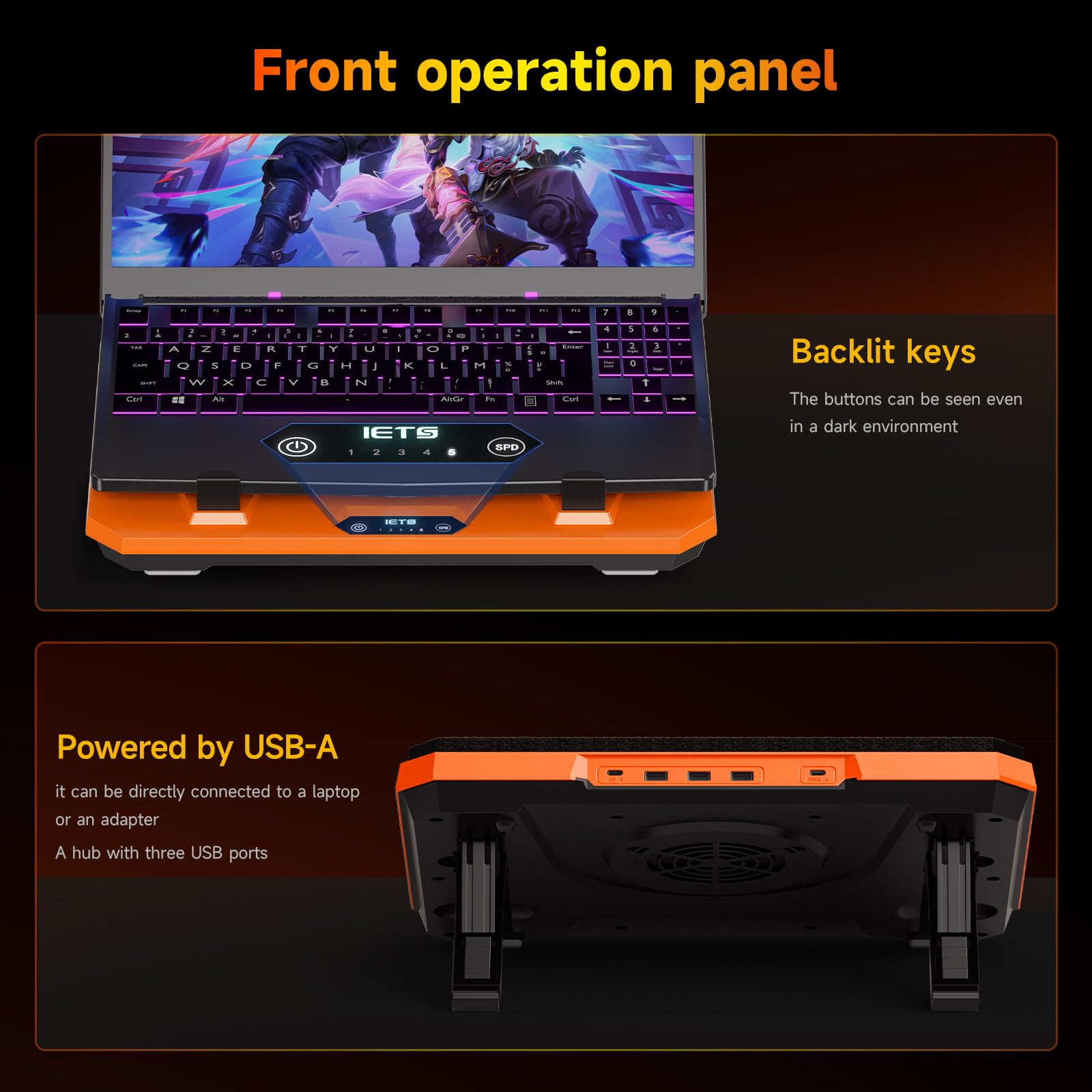 IETS GT300 Upgraded Laptop Cooling Pad with Adjustable Stand, Turbo Boosted Cooler for Rapid Cooling 10-17inch Gaming Laptop, Flexible Sealing Ring，Featuring Air Filtration and USB Hub