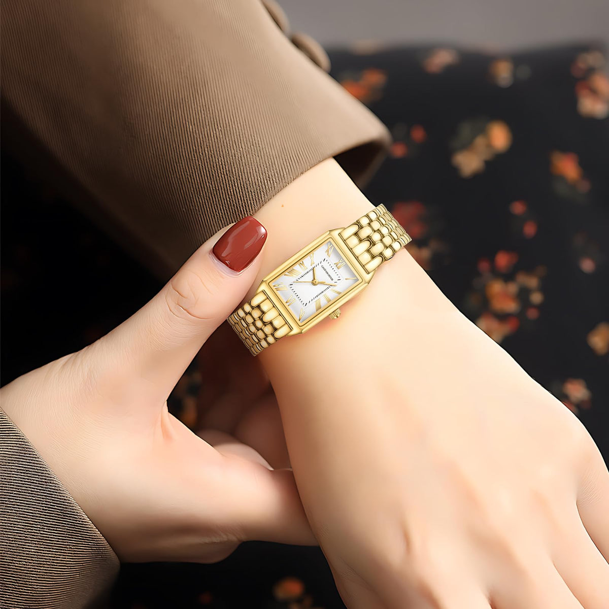 Gold Watches for Women with Vintage Rectangular Case White - GAOFAN HOUR Official Imagery - 7
