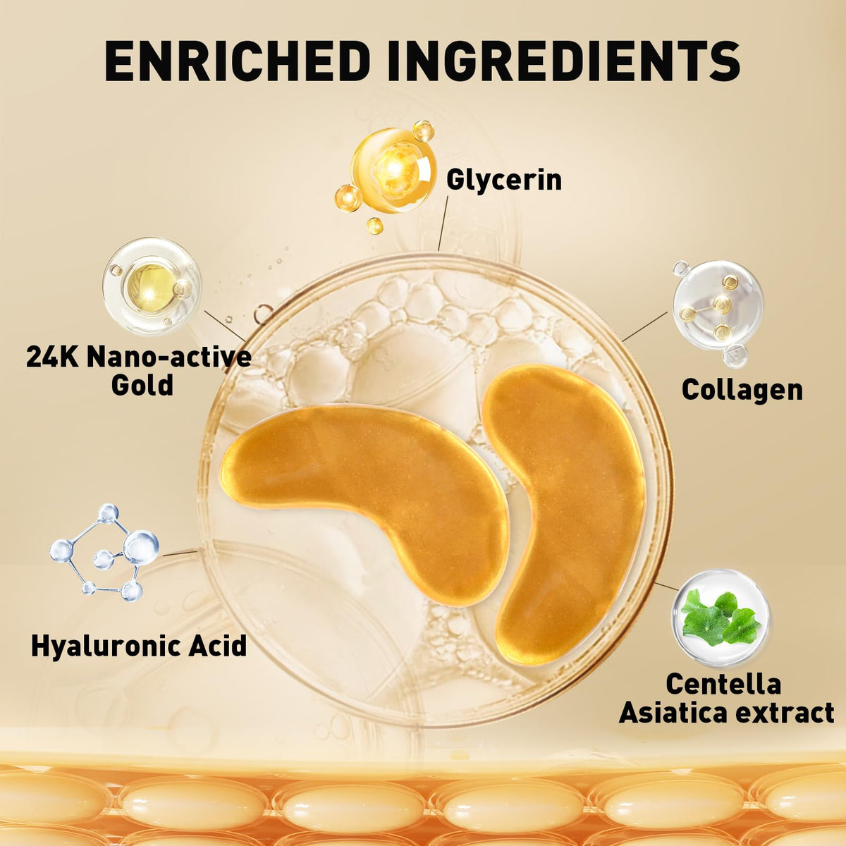 24K Gold Under Eye Patches 200 Pairs Collagen Dark Circles - CHMI Official Imagery - 4
