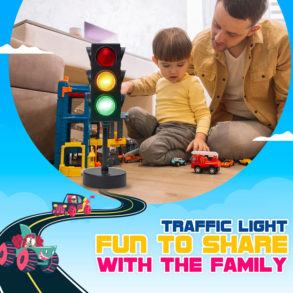 Traffic Light Lamp 11 Inch with Remote 3 Sided Color - Playbees Official Imagery - 6