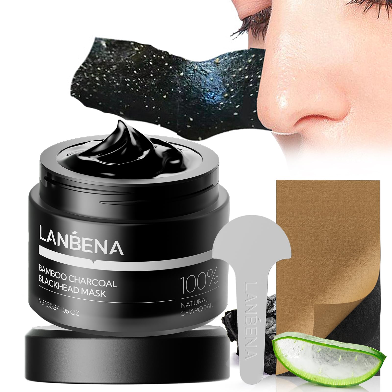 LANBENA 3.0 Bamboo Charcoal Blackhead Remover Mask, Nose Pore - Product Imagery