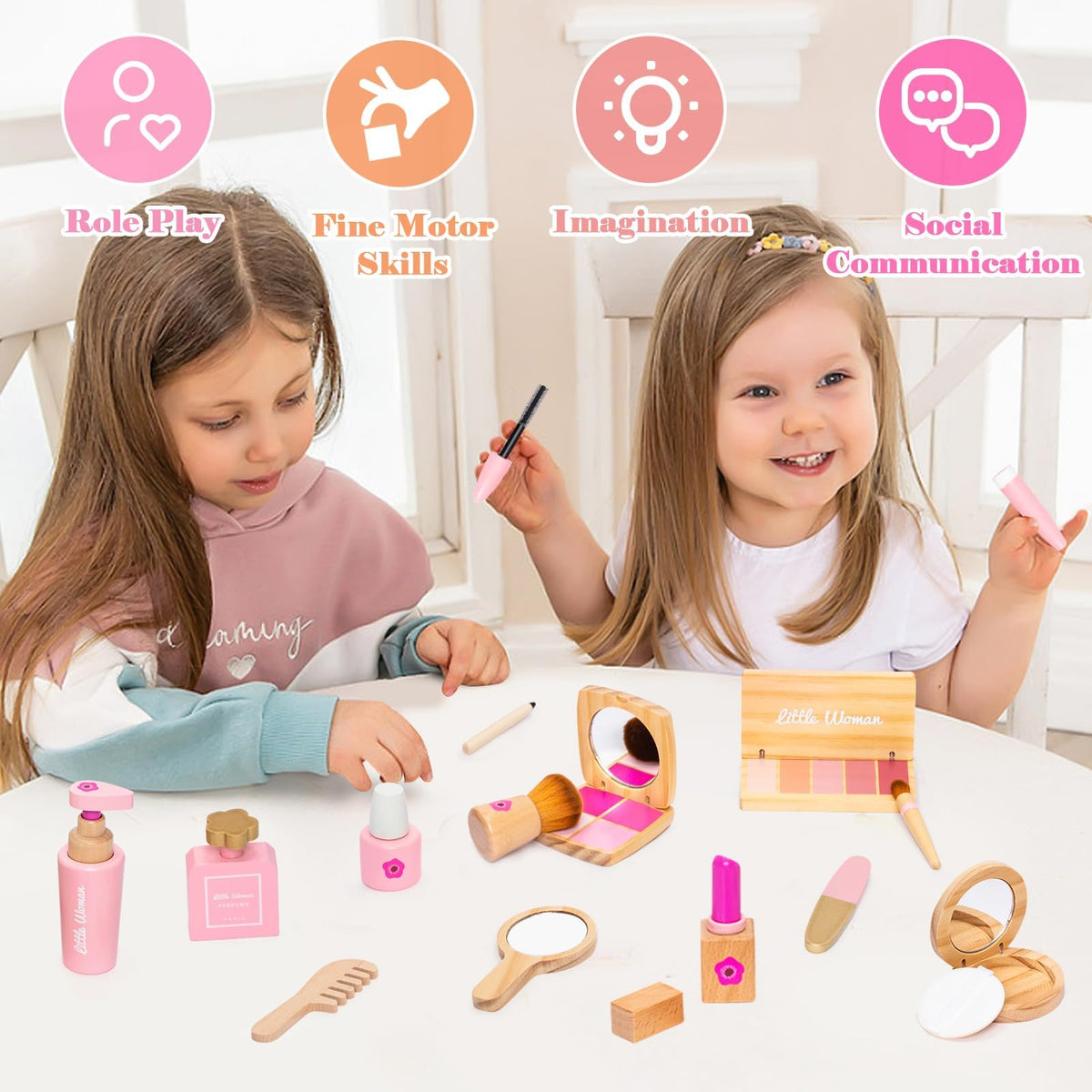 Wooden Makeup Toy Set for Girls Pretend Play Makeup Kit for - JugueteLand Official Imagery - 4