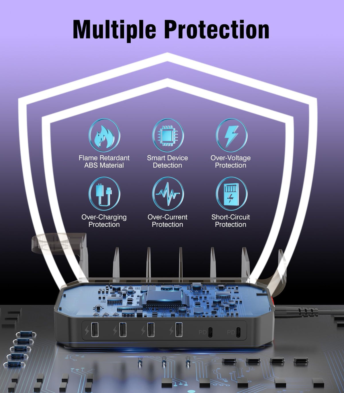 95W Fast Charging Station for Multiple Devices 6 Port USB - HSicily Official Imagery - 5