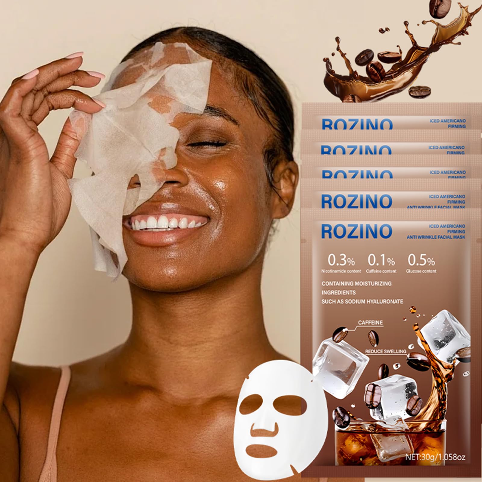 Caffeine Face Mask, Hydrating Sheet Mask with Wrinkle Care &amp; - Generic