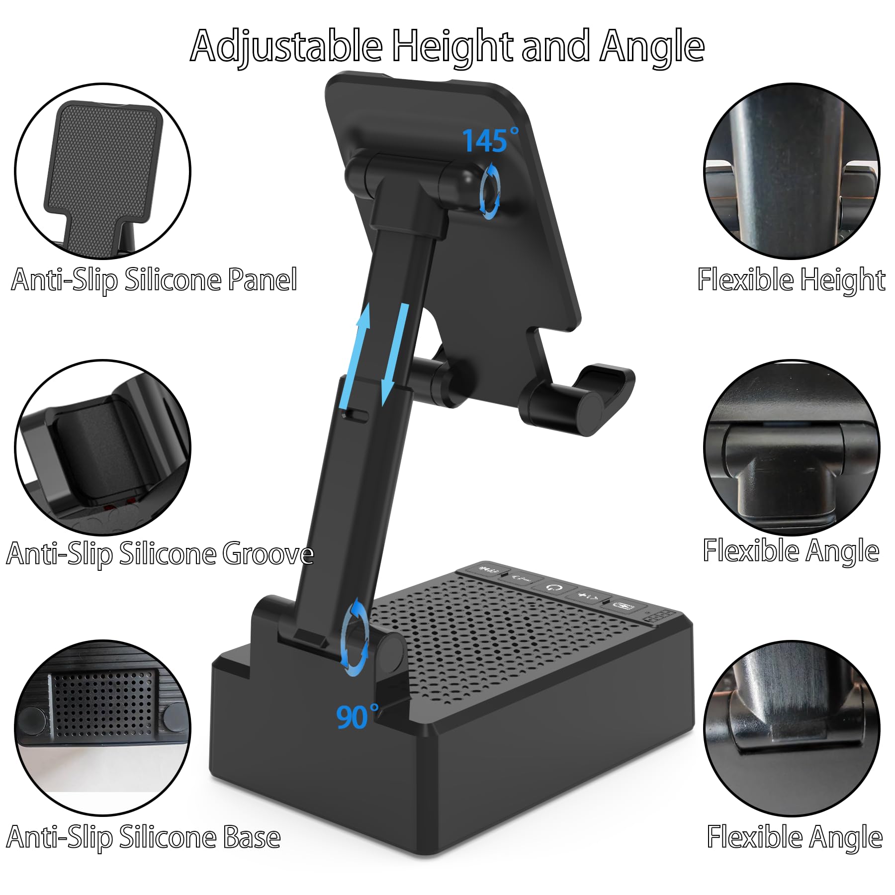 Mahensy Cell Phone Stand with Wireless Bluetooth Speaker, Adjustable Angle,Folda - Mahensy Official Product View 3