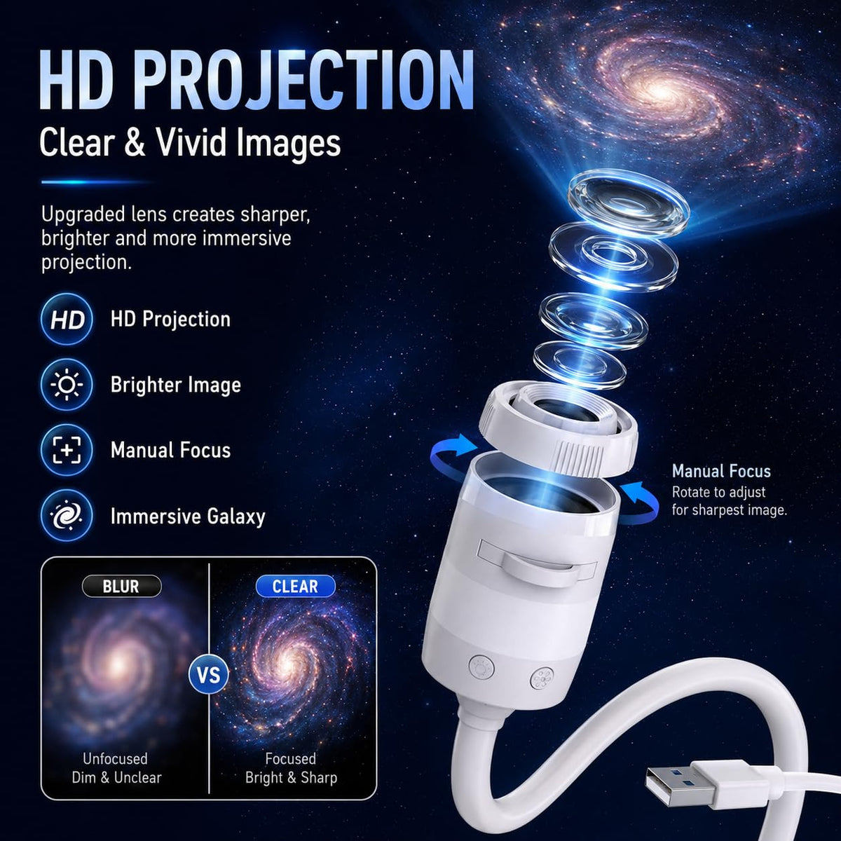 Galaxy Star Night Light Projector 2 in 1 USB Multicolor LED - B DyBoHF Official Imagery - 5