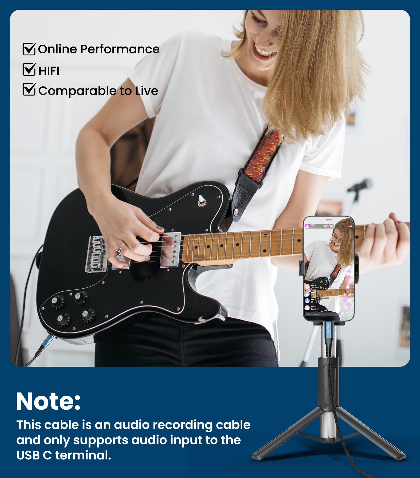 Tisino 1/4" TS to USB-C Guitar/Instrument Recording Cable, 6.6FT/ by Tisino - Angle View 5