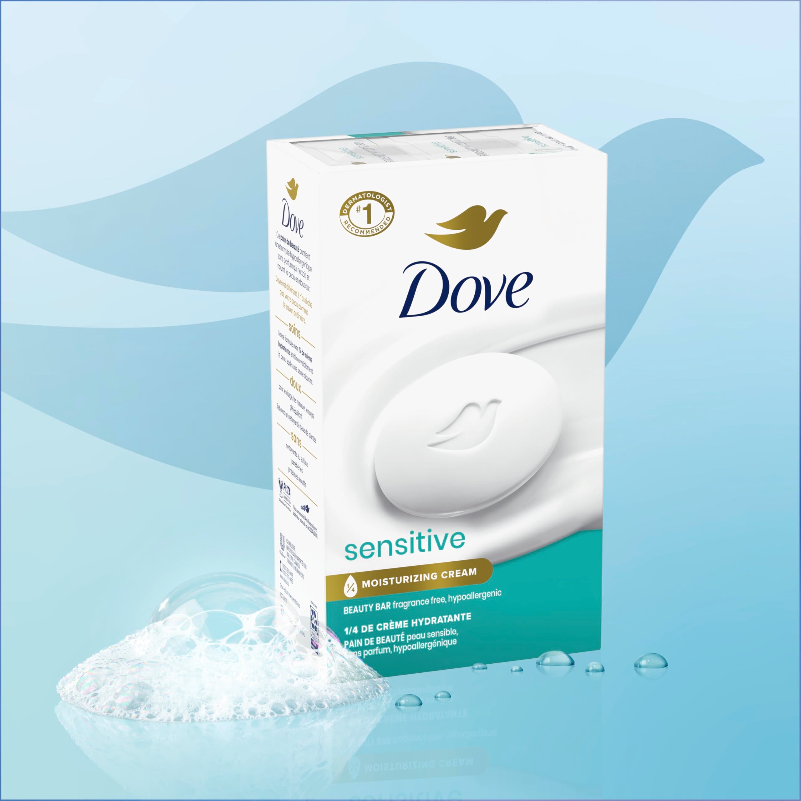 Dove Beauty Bar Soap Sensitive, 8 Bars for Sensitive Skin, Fra... - Elefair Tech Official Product View 8