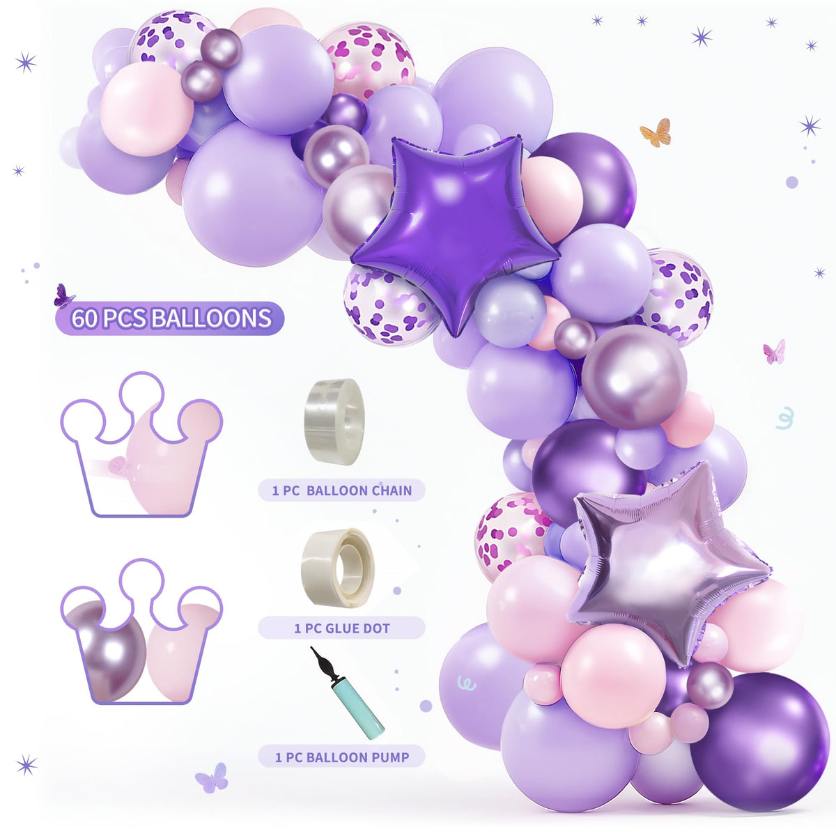 199 Pcs Purple Birthday Party Decorations For Women Happy - Party Spot! Official Imagery - 7