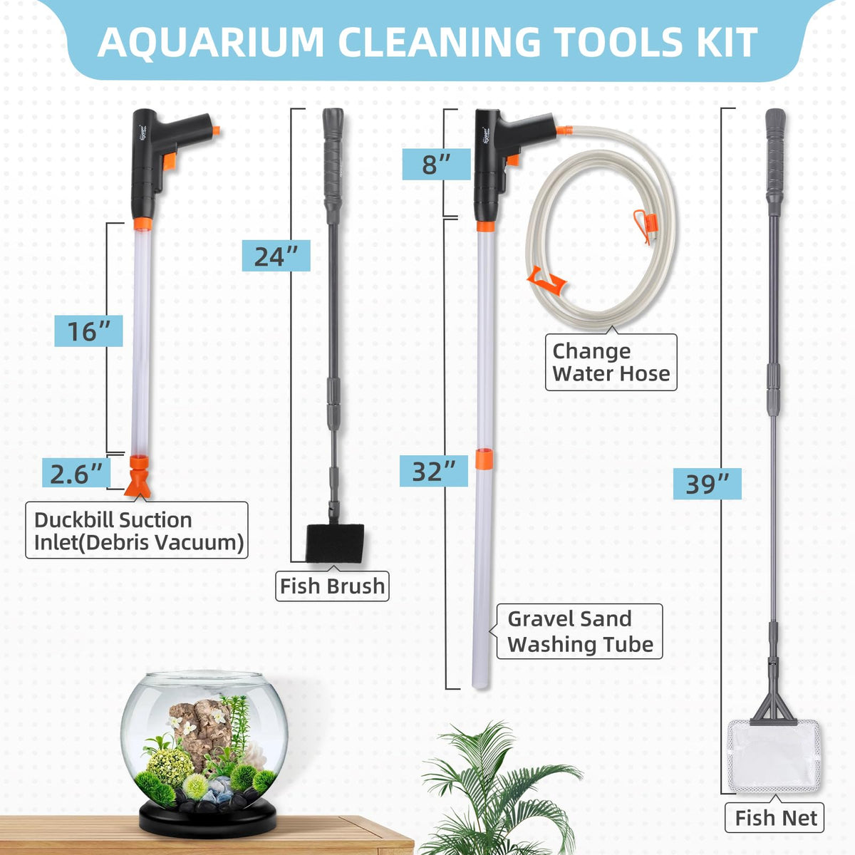 hygger Aquarium Gravel Cleaner Kit Fish Net Aquarium - hygger Official Imagery - 3