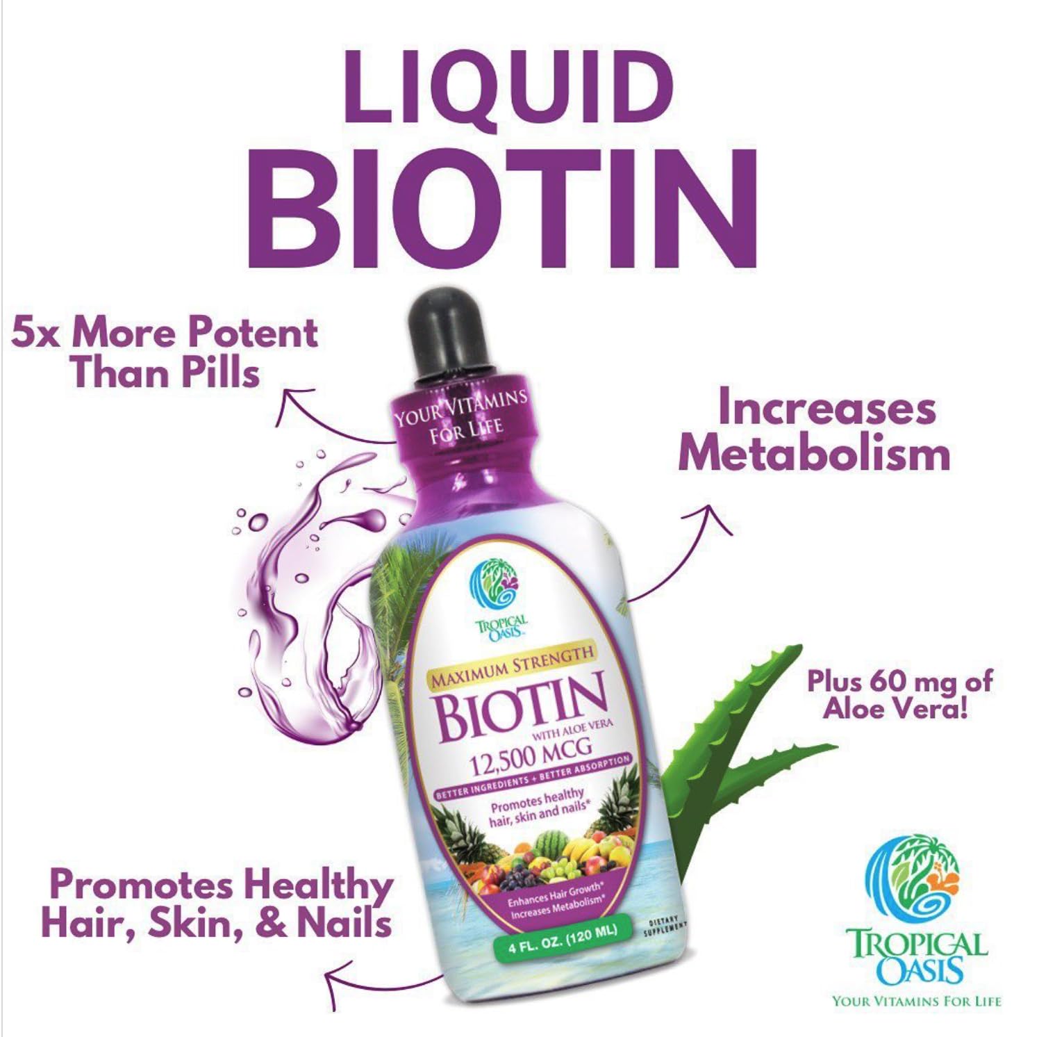 Maximum Strength Liquid Biotin Drops w 12 500 MCG Best - Tropical Oasis Official Imagery - 8