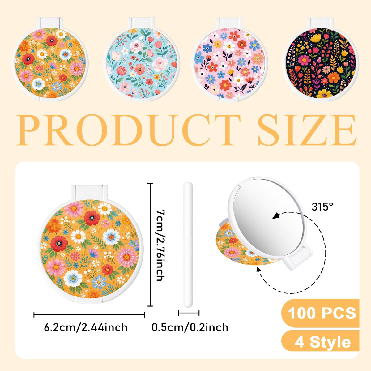 100Pcs Round Folding Hand Compact Mini Pocket Mirrors Bulk - GLASSWINDS Official Imagery - 4