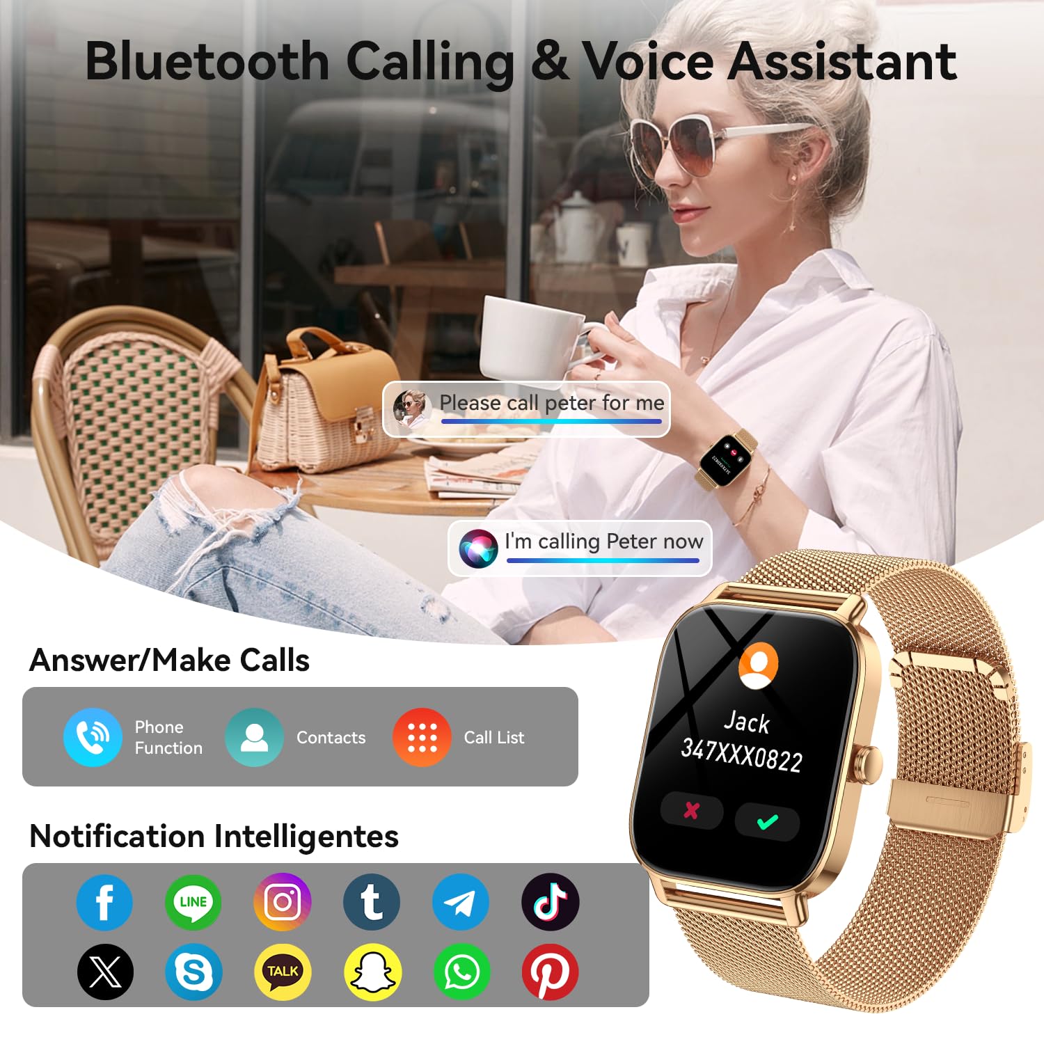 zhizhi Smart Watch for Women Android/iPhone: Fitness Tracker Smart Wat - View 2