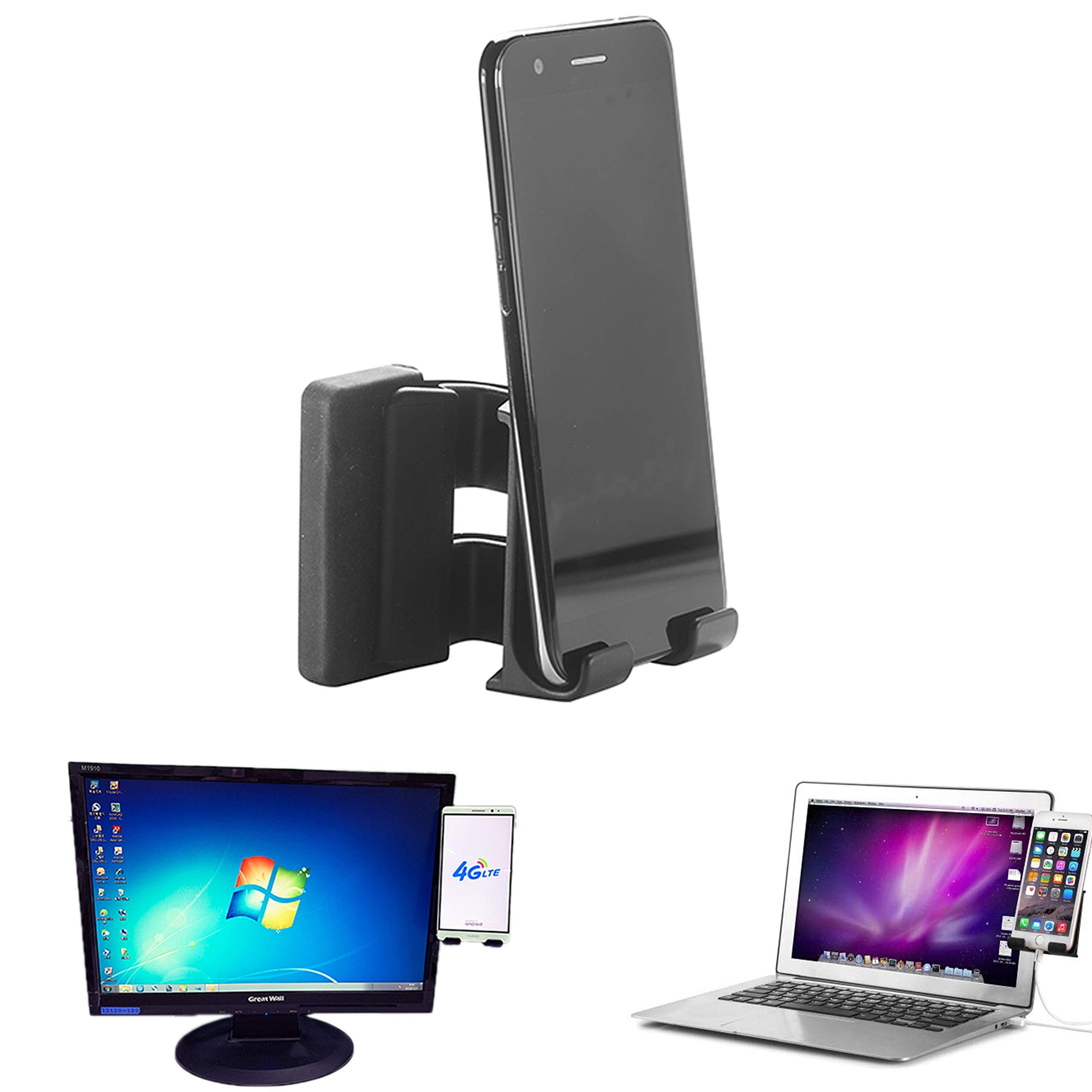 xcivi Adjustable Screen Side Phone Clip Holder for Laptop & Desktop Monitor