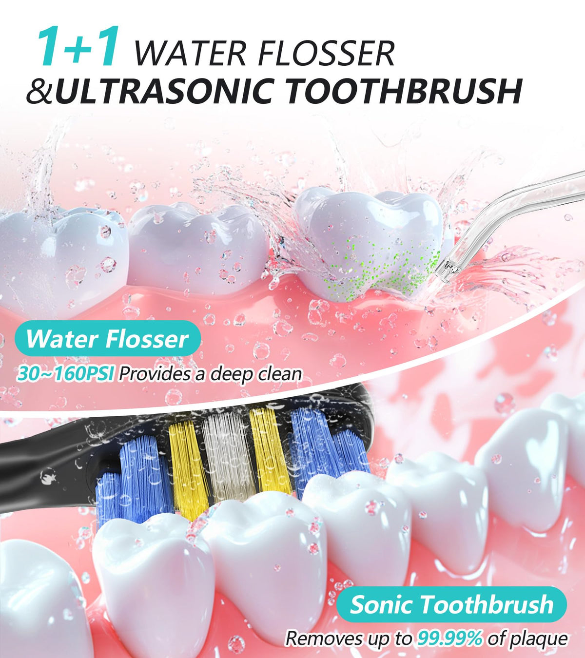 Professional Water Flosser Electric Toothbrush Combo 600ML - HEYAXA Official Imagery - 3