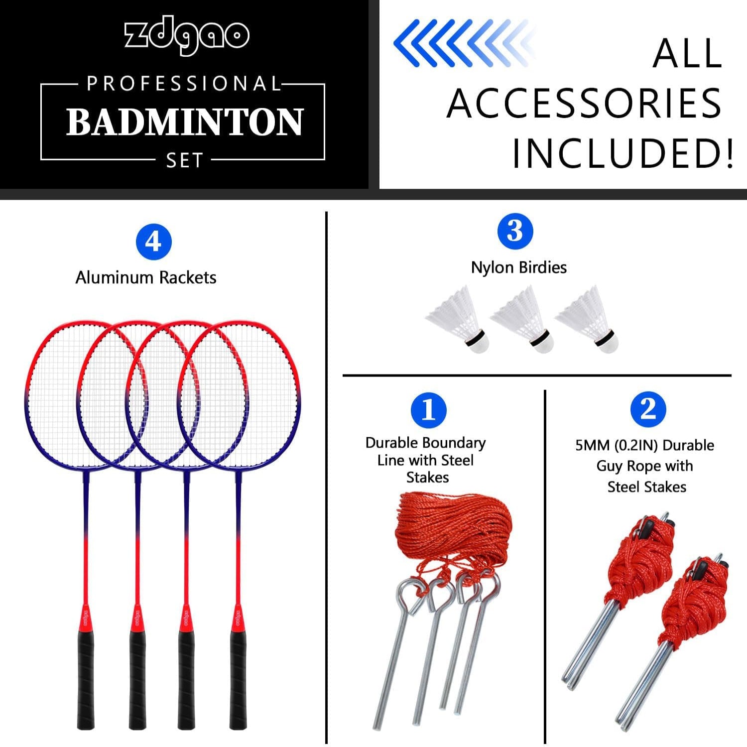 Zdgao Badminton Sets for Backyard, Portable Badminton Net
