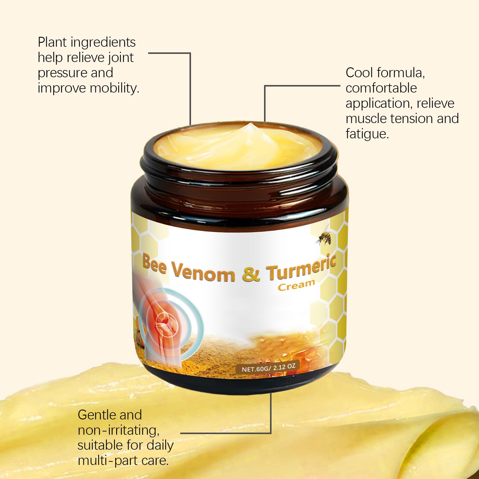 OSFRIAGE Bee Venom Turmeric Joint Cream skin moisturizer, 2-pack, 60g each, with natural ingredients for soothing skin.