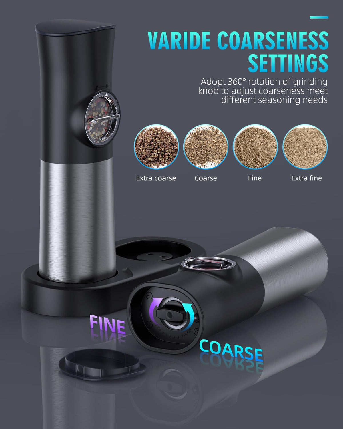 Gravity Electric Salt and Pepper Grinder Set USB - FAOGO Official Imagery - 5