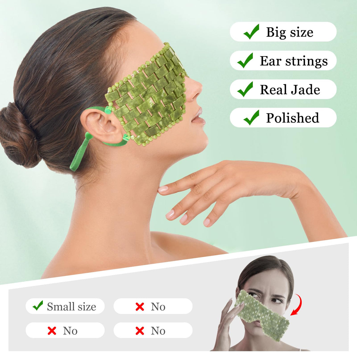 Jade Eye Mask Amethyst Facial Cooling Mask with Ear Strings - LazyGa Official Imagery - 3