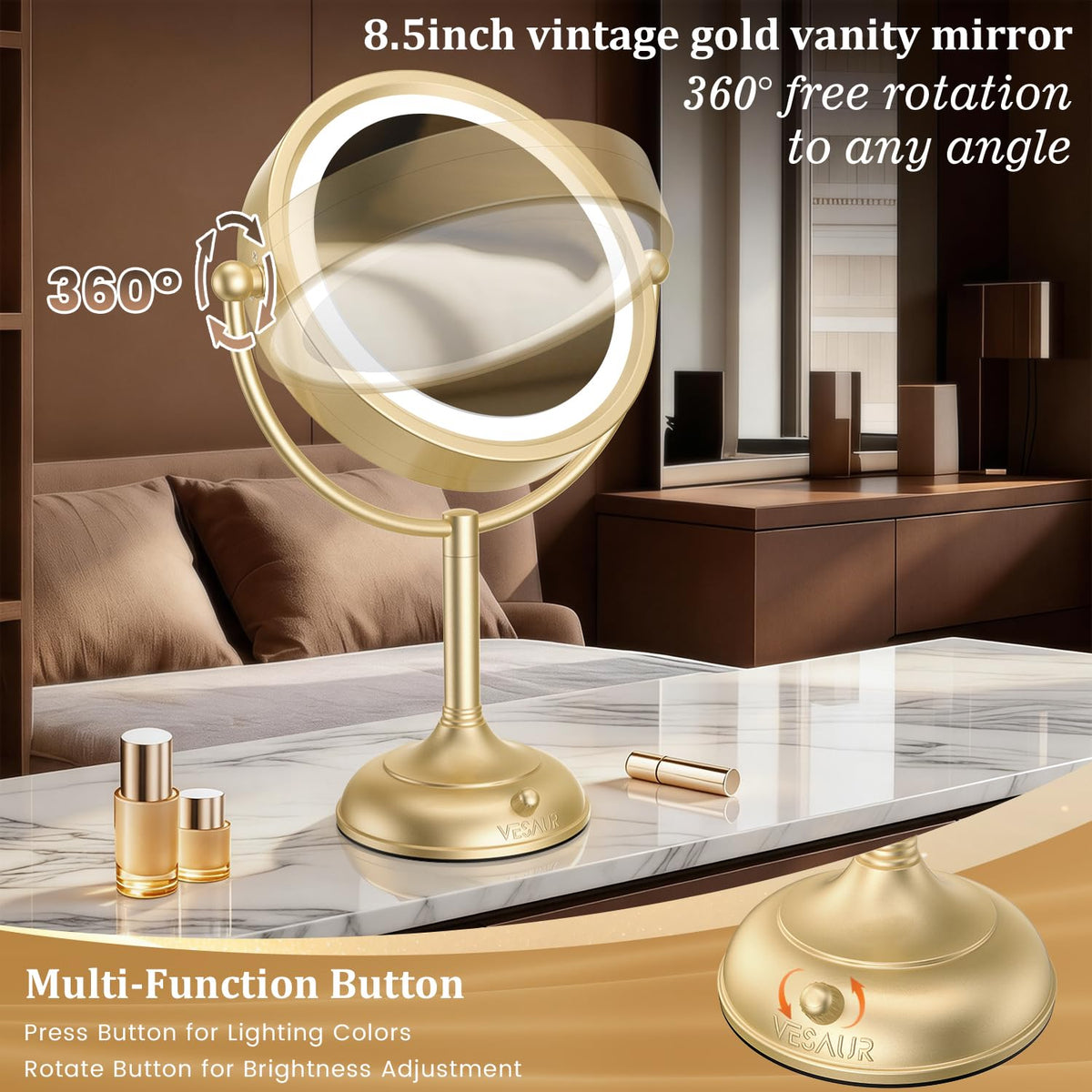 Professional 8 5 Large Lighted Makeup Mirror with Brighter - VESAUR Official Imagery - 7