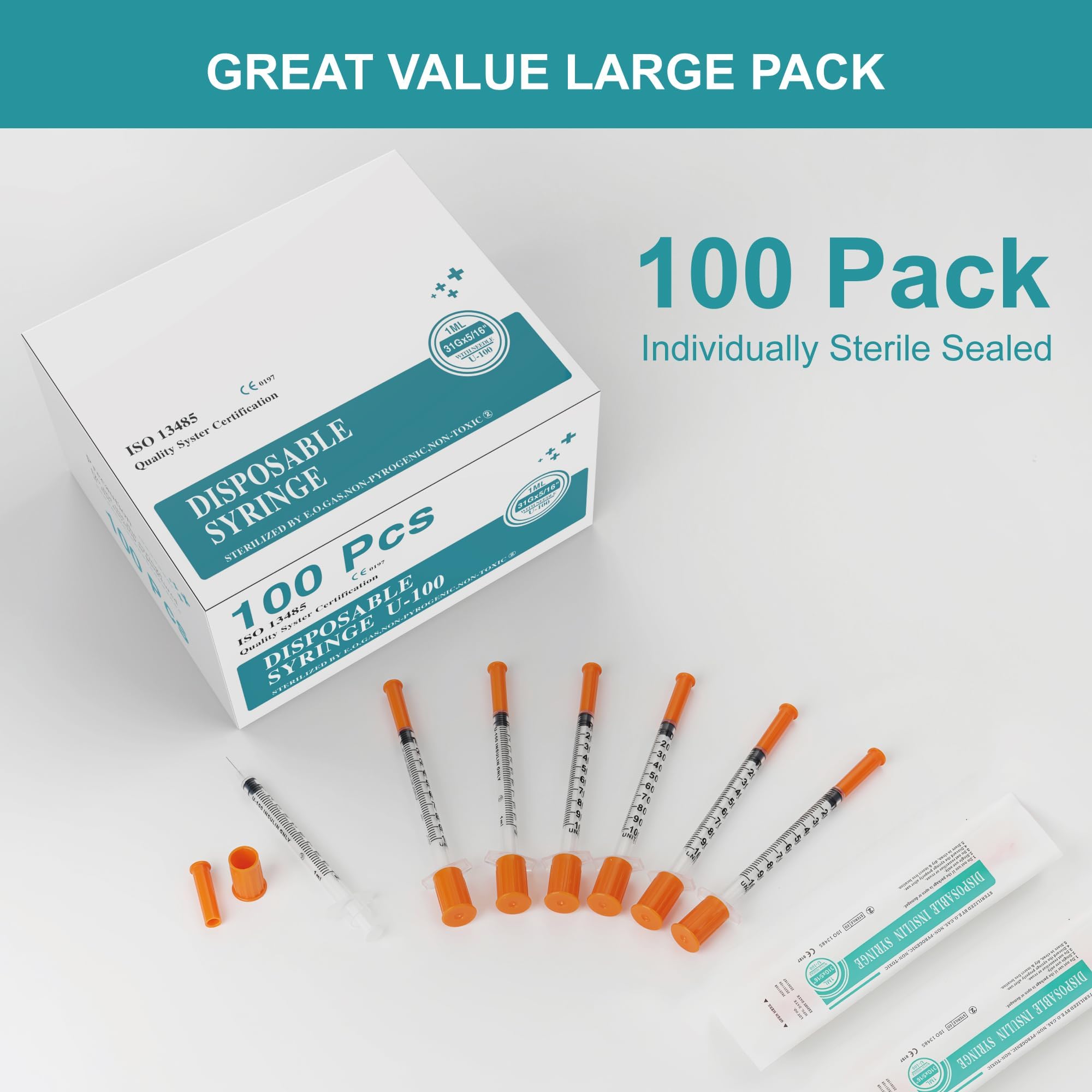 Foosi U-100 syringes with needle - 1ml 31G   5/16 inch syringe wi - Foosi Official Product View 5