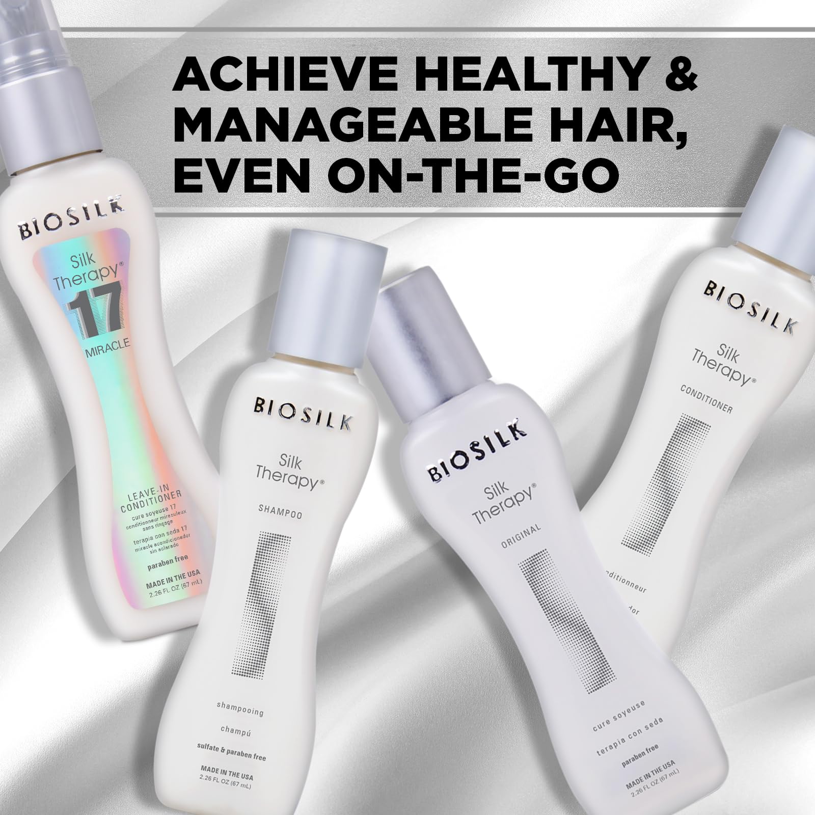 Biosilk The Miracle of Silk Kit, Includes Silk Therapy Shampoo, Conditioner, Original Leave-In Treatment, Miracle 17 Leave-In Treatment, 2.26 Oz Each
