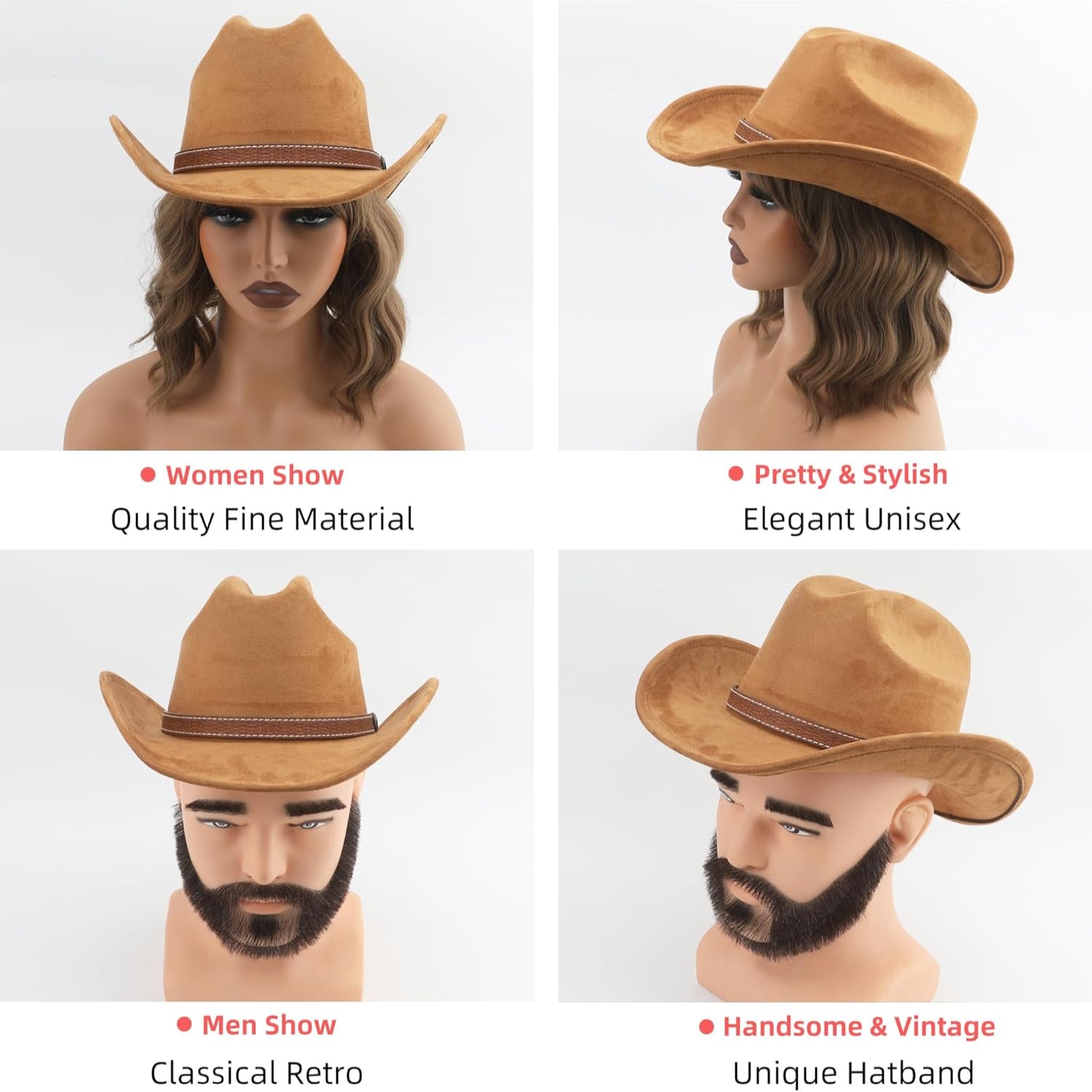 Melesh Western cowboy hat with a short wide brim, suitable for women and men, perfect for beach or cowgirl style.