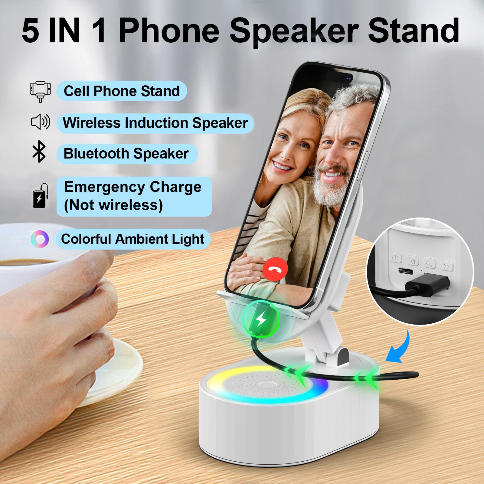 AKLLCCR Wireless Induction Audio Bluetooth Speaker 5in1 Phone Holder Emergency R - AKLLCCR Official Product View 3