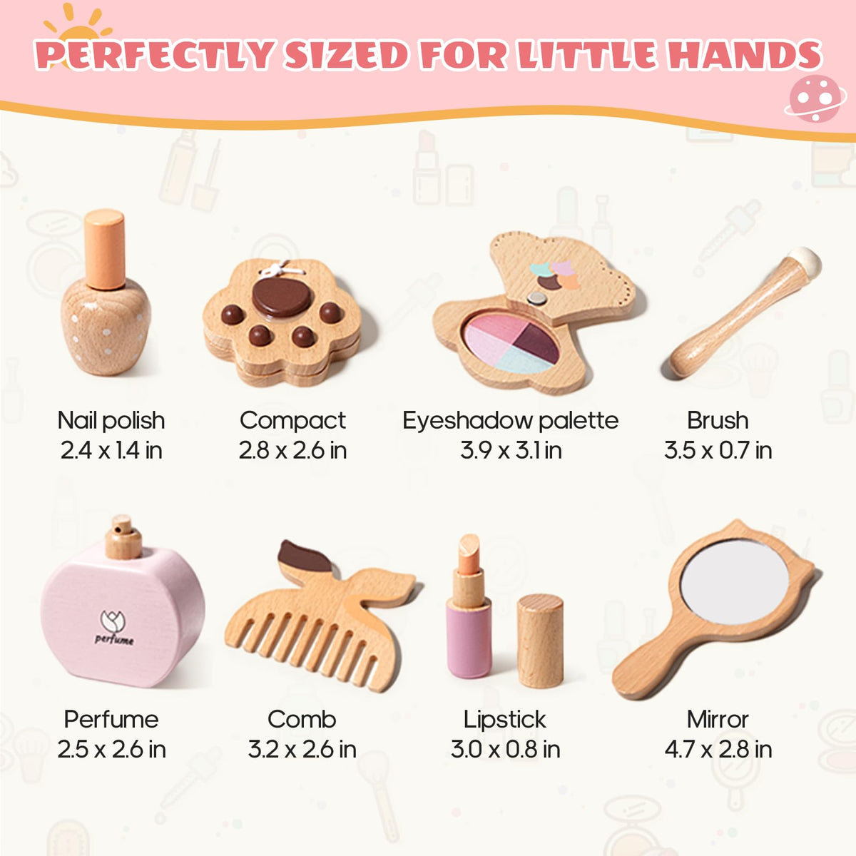 Brownroot Wooden Pretend Makeup Kit Toy Set for Girls with - BROWNROOT Official Imagery - 7