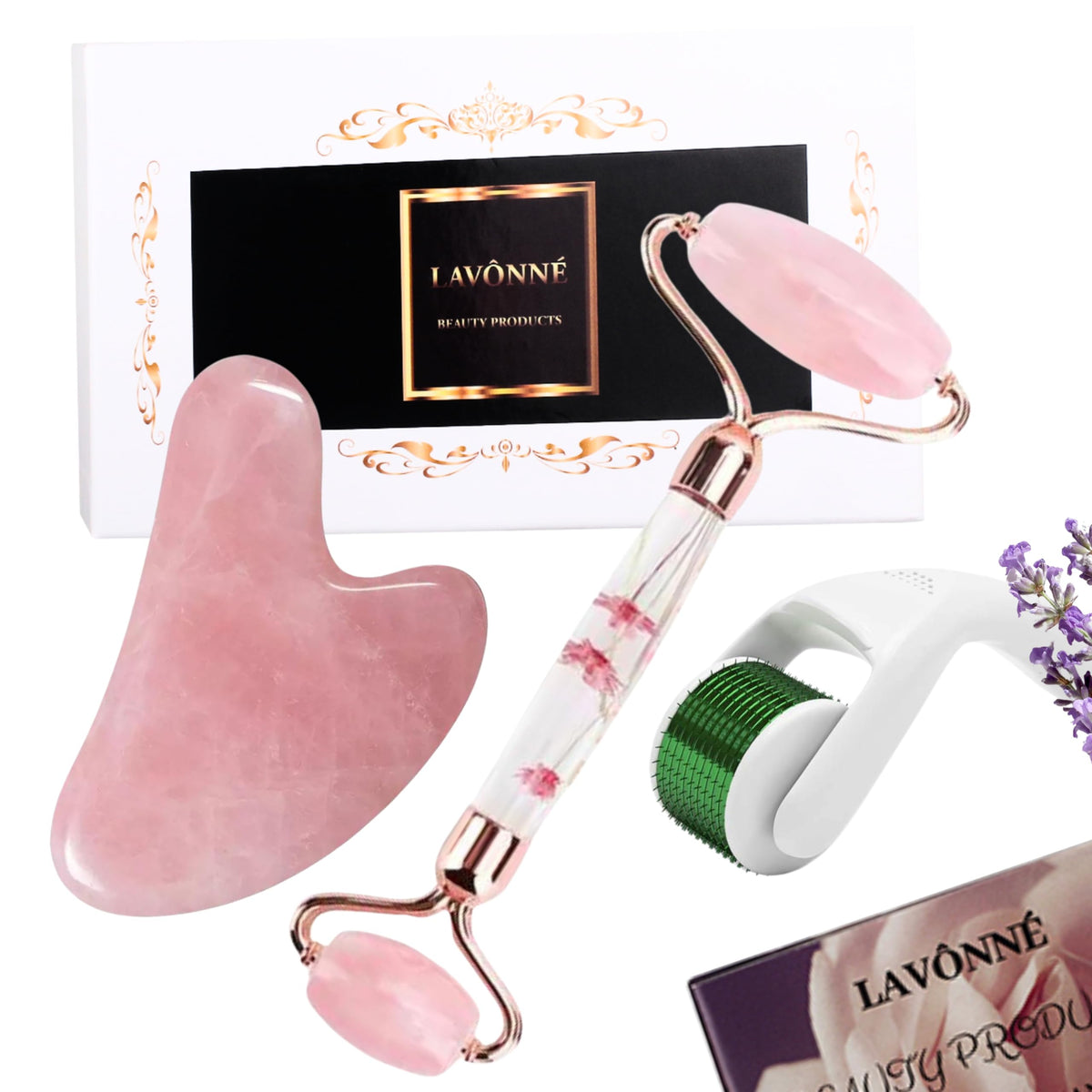 100 Authentic Jade Roller and Gua Sha Set for face I Derma - LAVÔNNÉ Official Imagery - 8