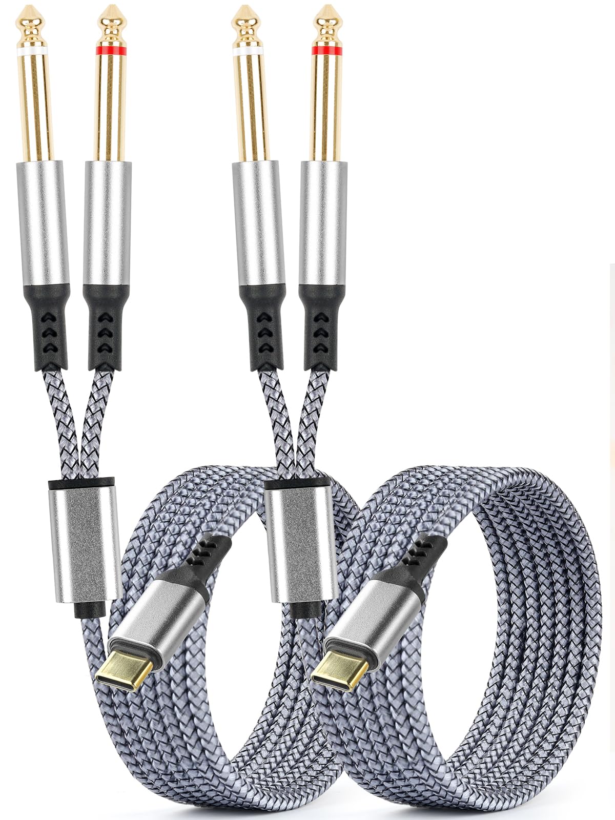 gudxfj 2 Pack USB C to 1/4 Audio Cable 6.35mm TS to Type C Y-Spli by gudxfj - Angle View 2