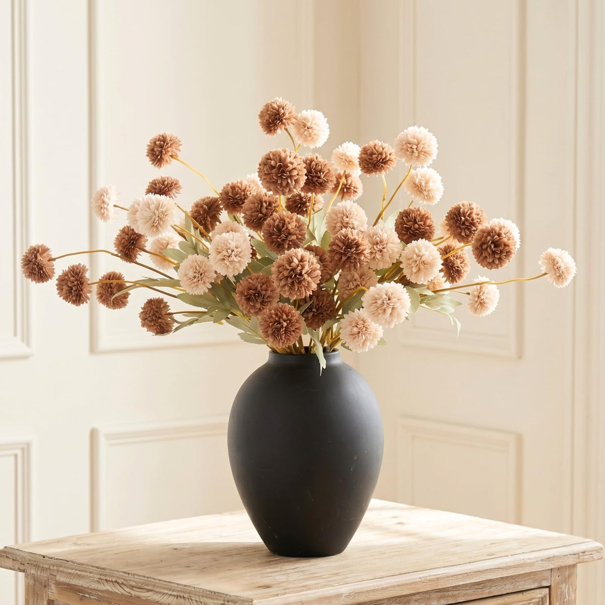RyddeligHome 12 Stems Fake Mum Flowers with Black Vase for - RyddeligHome Official Imagery - 2