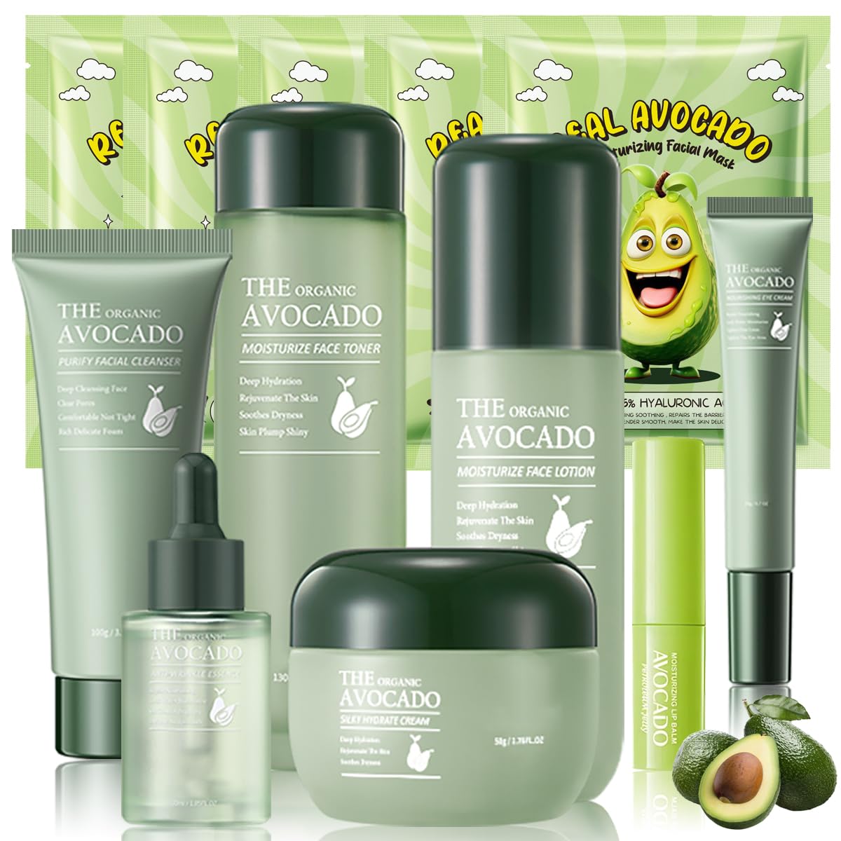 12pcs Avocado Skincare Kit with Facial Cleanser Toner Lotion - YJXFCBQIC Official Imagery - 2