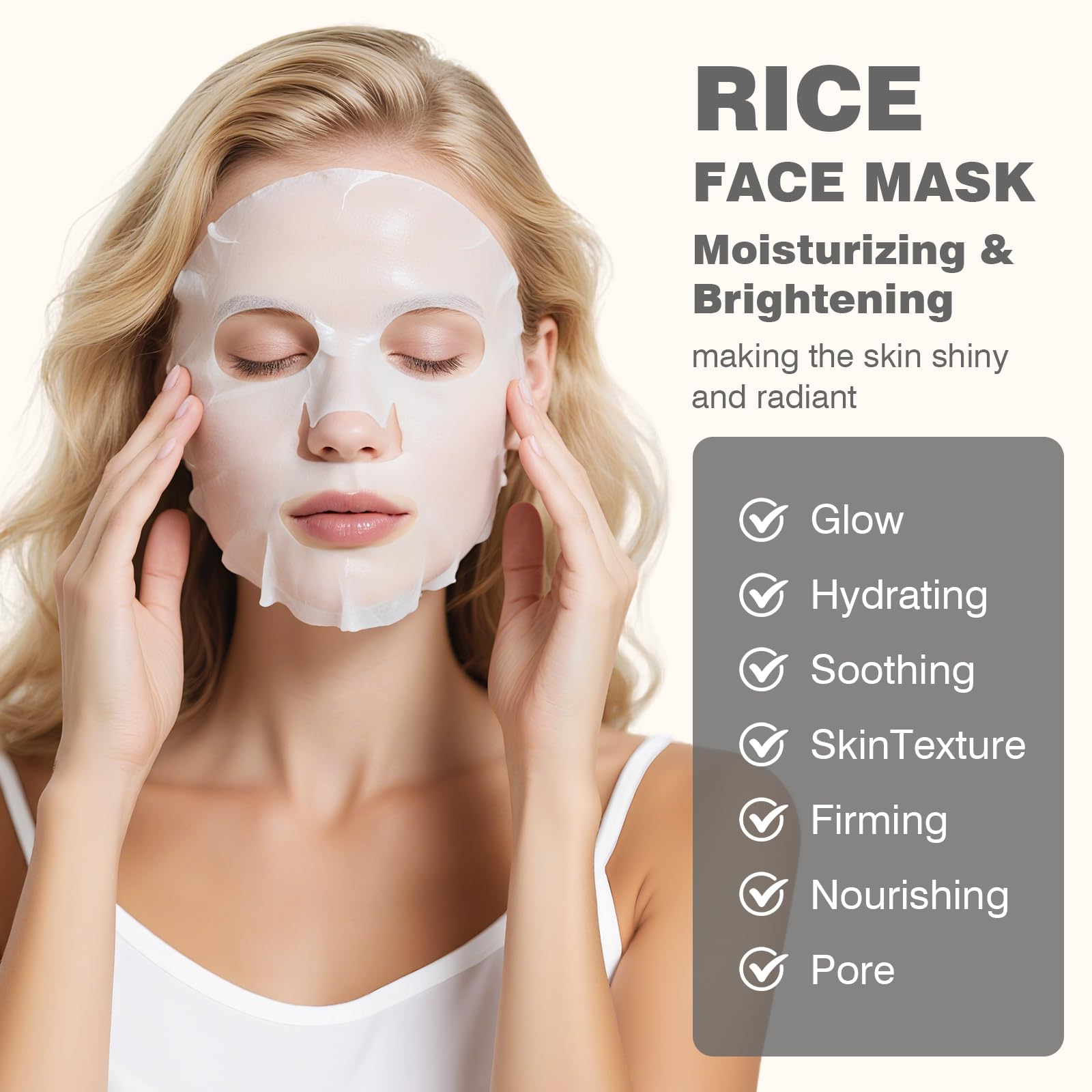 IREV Rice Sheet Mask, Skin Care Face Mask, Hydrating Rice Mask, - IREV