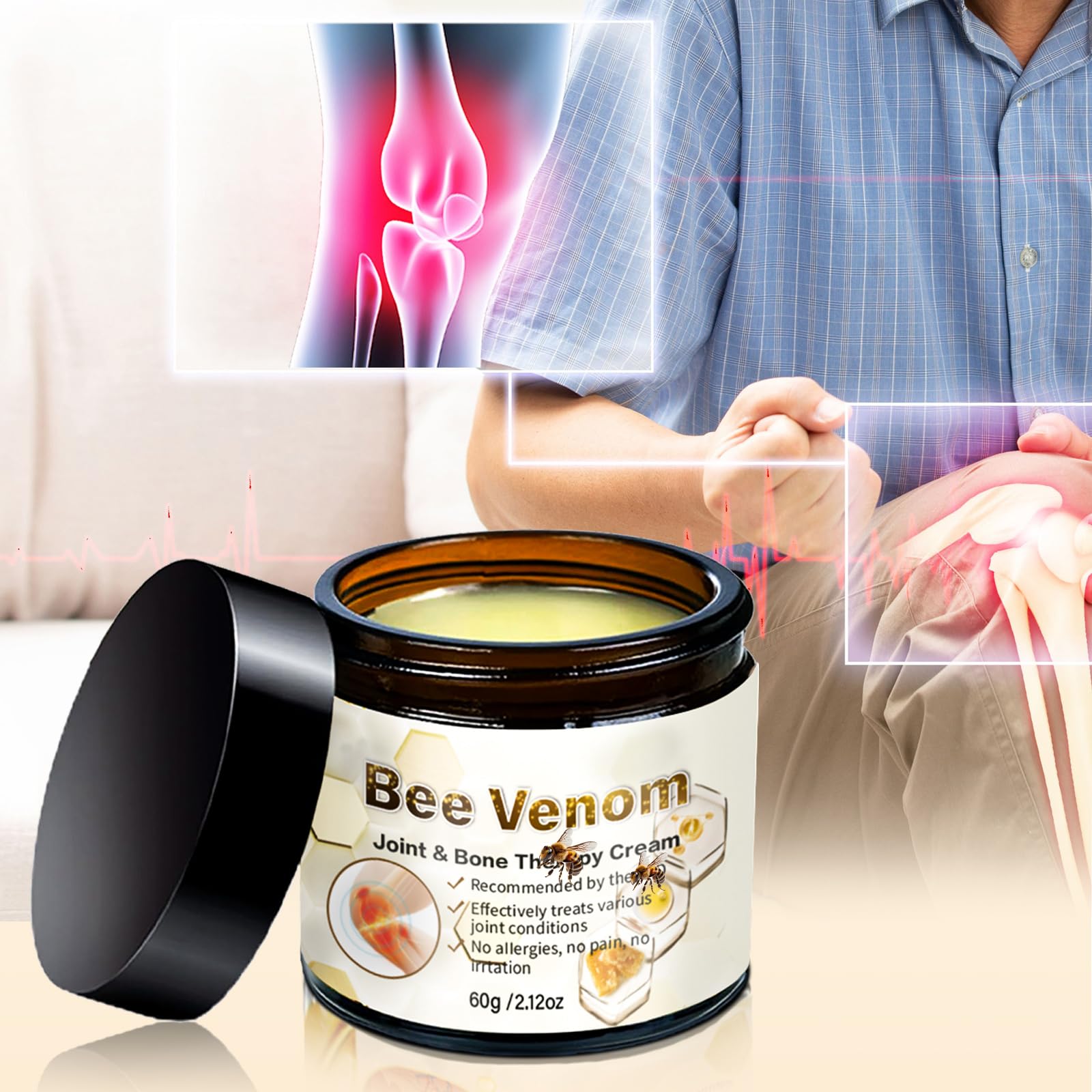 Bee Venom Skin Treatment Cream for Muscles & Joints Soothing Massage, 60g