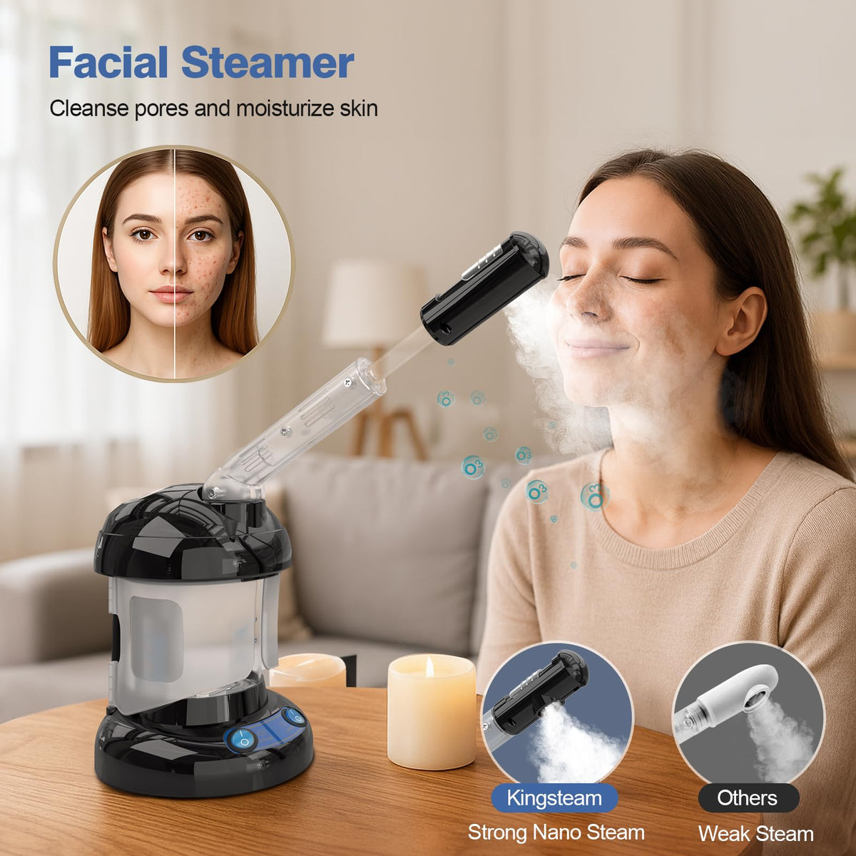2 in 1 Hair Steamer for Natural Hair Ozone Facial Steamer - Kingsteam Official Imagery - 5