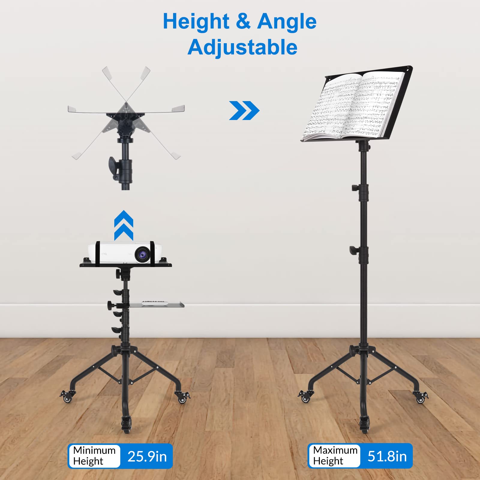 Tossbiss Laptop Tripod on Wheels with 2 Shelves