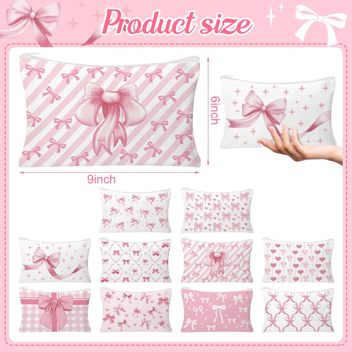 30pcs Pink Bow Makeup Bag Coquette Cosmetic Bags for Women - HSDSH Official Imagery - 4