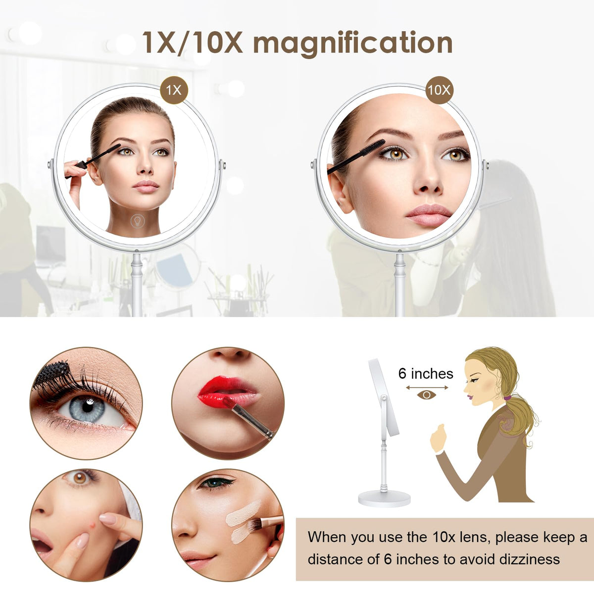 DEIOVWXS Makeup Mirror Rechargeable Vanity Mirror with 3 - DEIOVWXS Official Imagery - 7