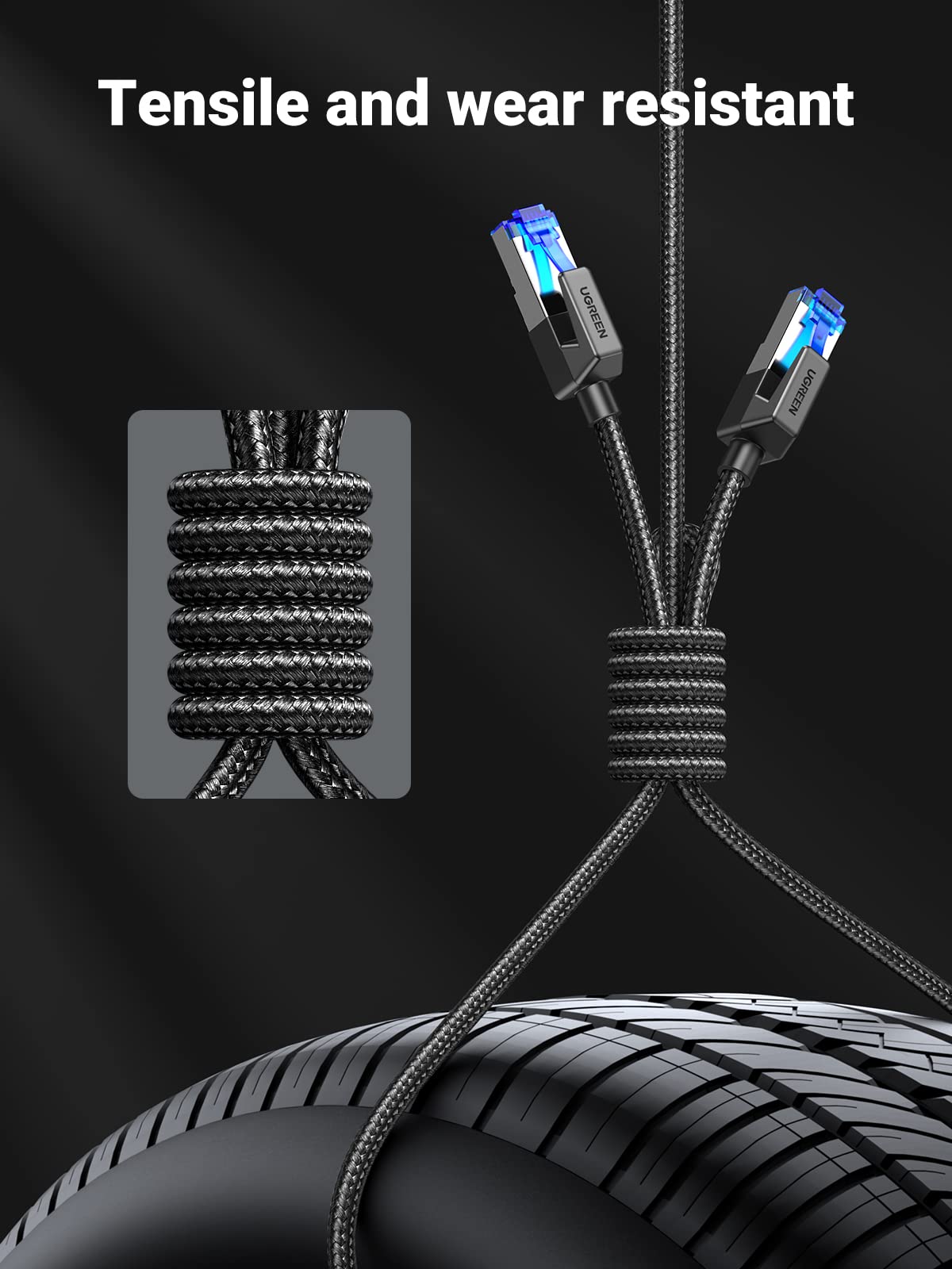 UGREEN Cat 8 Ethernet cable 6FT with braided shielded design, high-speed 40Gbps network cord for gaming and high-performance internet.